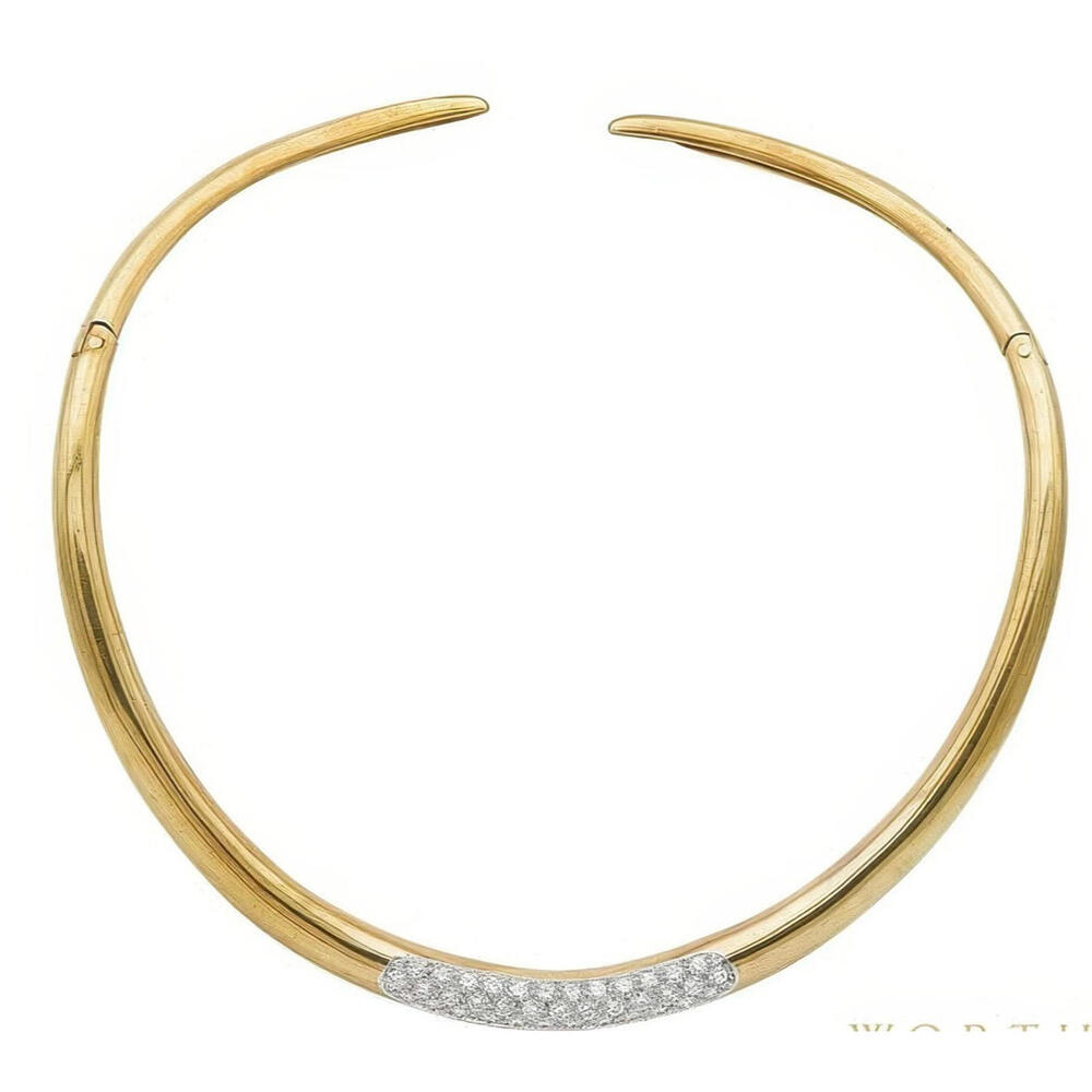 Vintage 18k Solid Gold Diamond Necklace Tapered Collar Chocker 2.80ctw 79.44g